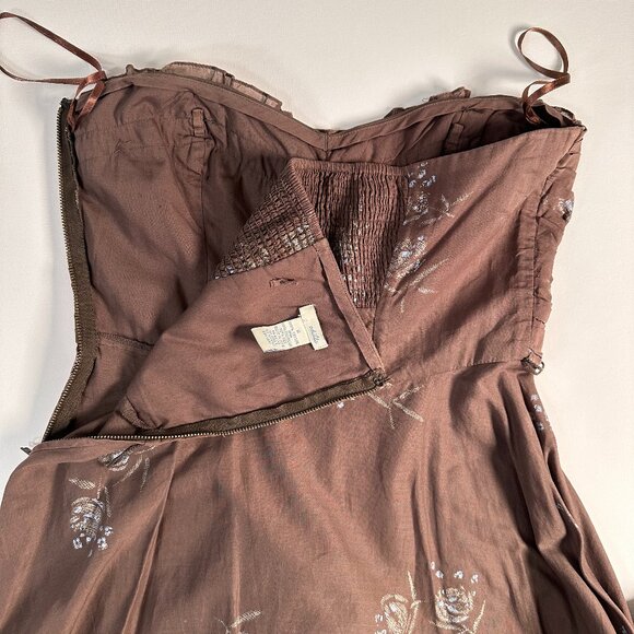 Odille STRAPLESS DRESS 100% Cotton in Mocha Brown with Blue Flowers - Picture 10 of 15